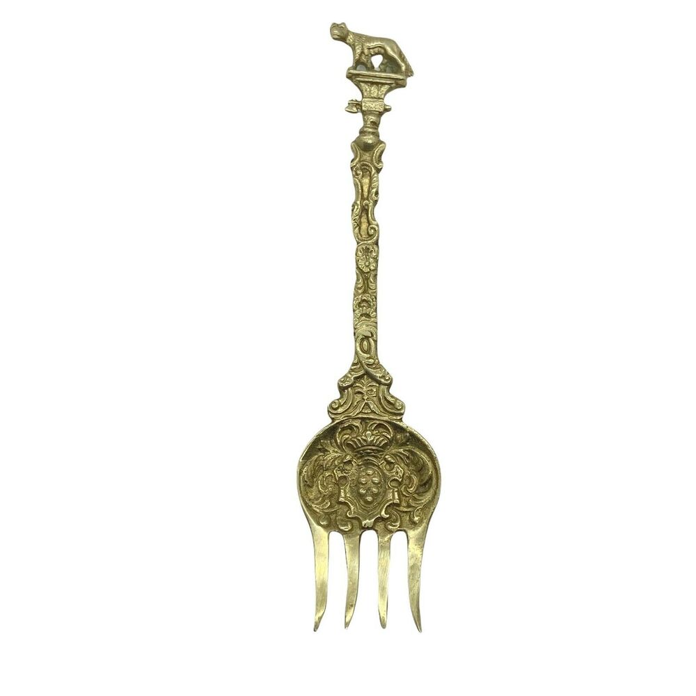 Meat Fork Vintage Montagnani Italy Ornate Gold Tone Decorative Serving 7"